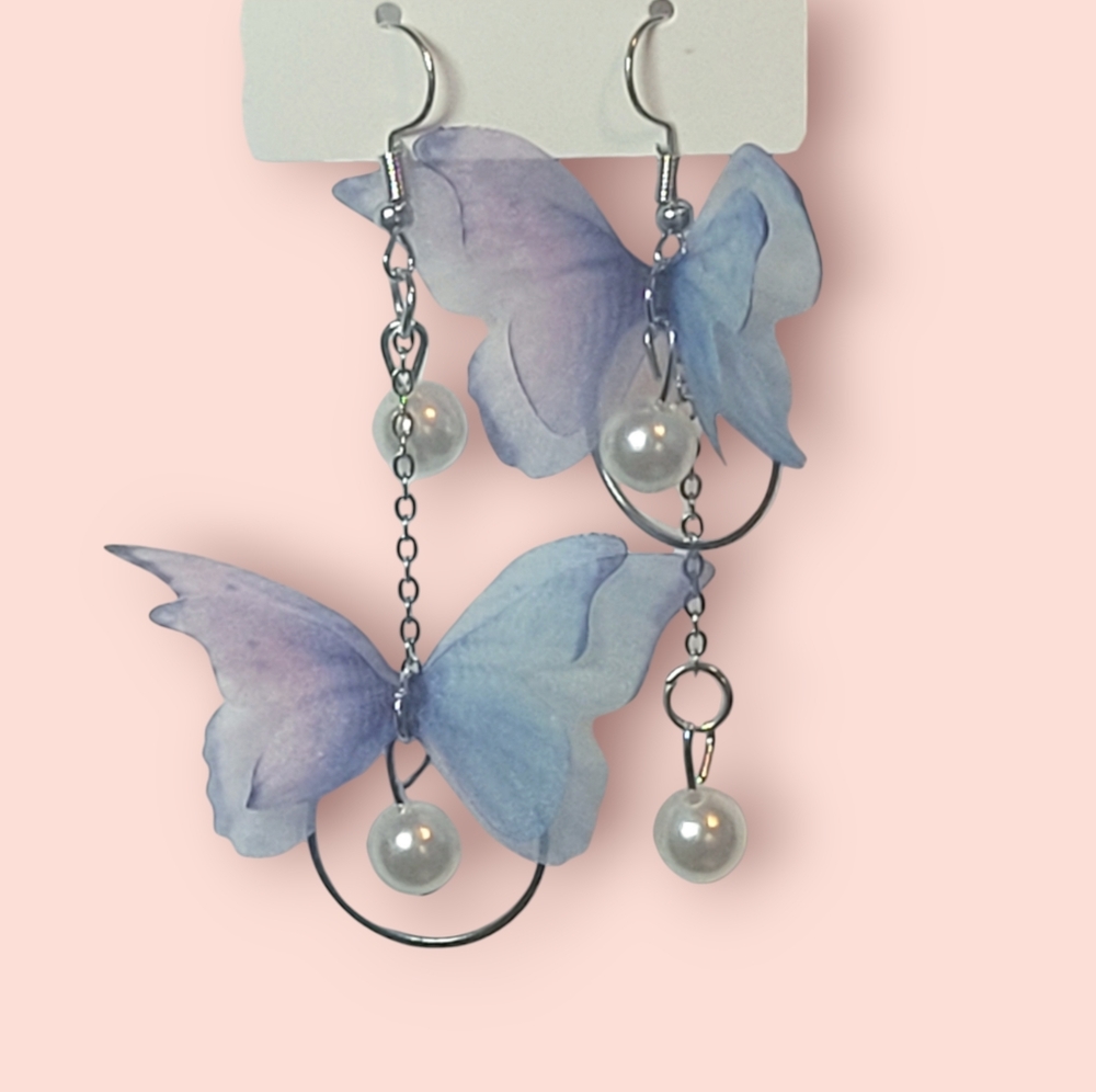 Butterfly & Pearl Tassel Earrings